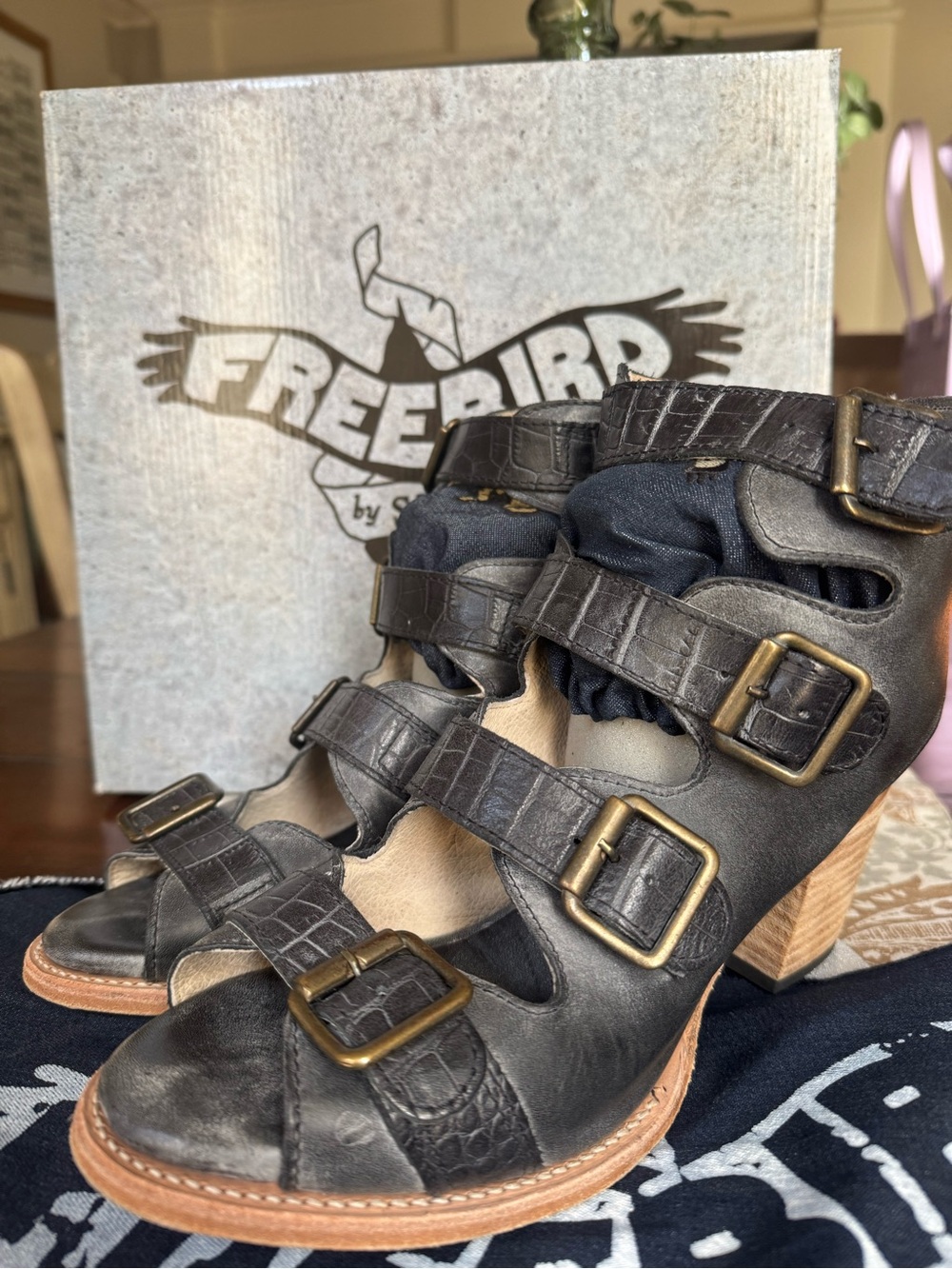 Freebird by Steven Black Leather Buckle Sandal - Quail Black